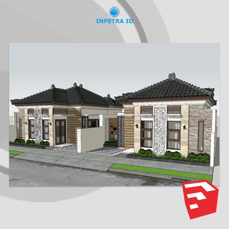 [Desain Sketchup] Rumah Fasad Batu Alam Dengan Ukuran 8 m x 10 m