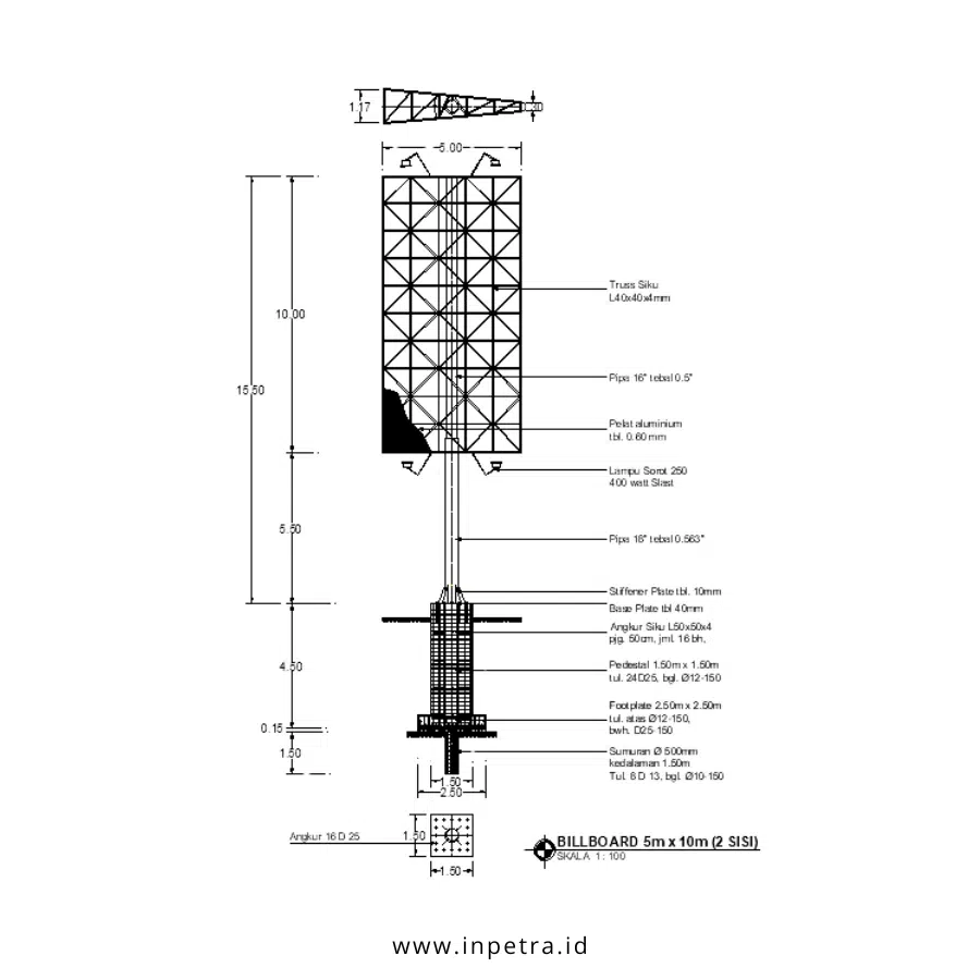 Gambar Struktur, Laporan Struktur, dan Perhitungan RAB Proyek Billboard 4,5 x 6 m2 dan 5 x 10 m2 - Image 2